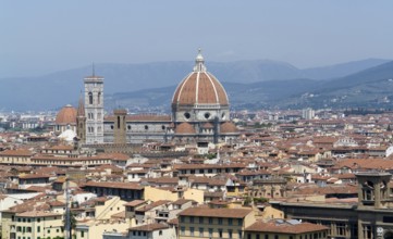 Sunny illuminated panoramic view of Florence in Tuscany Italy