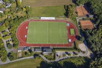Aerial view, football stadium and athletics stadium, stadium at the Habuche and tennis court TC