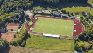 Aerial view, football stadium and athletics stadium, stadium at the Habuche and tennis court TC