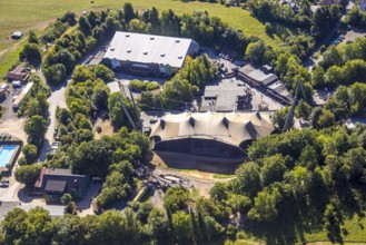 Aerial view, Elspe-Festival-Gelände Karl-May Festspiele mit Naturbühne und Festivalhalle, Elspe,