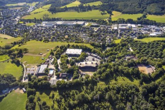 Aerial view, Elspe-Festival-Gelände Karl-May Festspiele mit Naturbühne und Festivalhalle, Elspe,