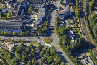 Aerial view, roundabout Hundemstraße federal road B537 and federal road B236, railway line,