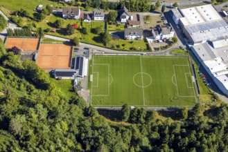 Aerial view, training match on the sports field football stadium Zur Lehmkuhle of FC 1919