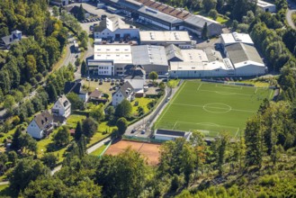Aerial view, training match on the sports field football stadium Zur Lehmkuhle of FC 1919