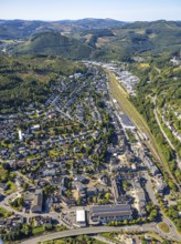 Aerial view, residential area view of Altenhundem with town hall Thomas-Morus-Platz, police station