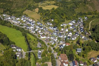 Aerial view, St. Johannes Baptist Church and residential area, Lennestadt, Sauerland, North