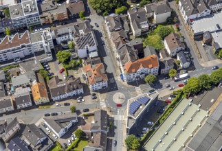 Aerial view, residential area and roundabout on Möhnestrasse and Schobbostrasse, Neheim, Arnsberg,