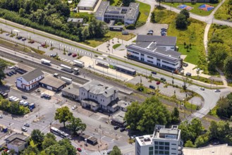 Aerial view, Arnsberg-Neheim-Hüsten railway station, Hüsten, Arnsberg, Sauerland, North