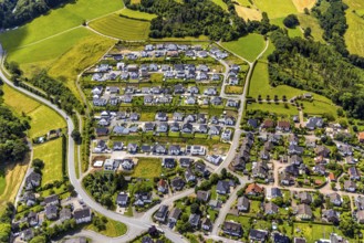 Aerial view, new housing estate Sternhelle-Ost, Am Spielberg, Herdringen, Arnsberg, Sauerland,