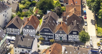 Aerial view, housing estate and half-timbered houses at the corner of Mendener Straße and