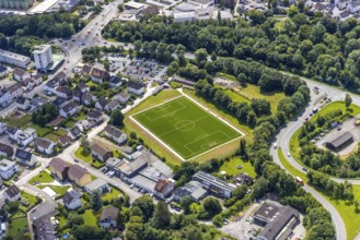 Aerial view, Ruhr-Möhne football stadium, FC Neheim-Erlenbruch e.V., Neheim, Arnsberg, Sauerland,
