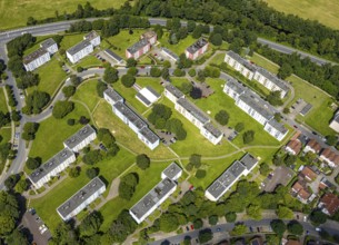 Aerial view, apartment buildings housing estate Moosfelder Ring, terraced houses, Neheim, Arnsberg,