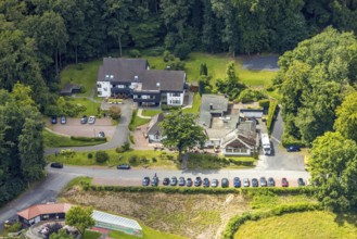 Aerial view, Rodelhaus Hotel and Restaurant, next to the Dorint Hotel, Neheim, Arnsberg, Sauerland,