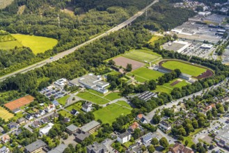 Aerial view, Solepark Große Wiese Freizeitbad Naß, sunbathing lawn and swimming pool, Gradierwerk