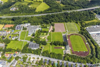 Aerial view, Solepark Große Wiese Freizeitbad Naß, sunbathing lawn and swimming pool, Gradierwerk