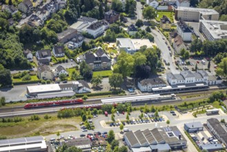 Aerial view, Arnsberg-Neheim-Hüsten railway station, Hüsten, Arnsberg, Sauerland, North