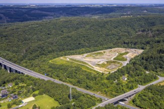 Aerial view, Feldhaus landfill site in the forest area near the A46 motorway, Arnsberg, Sauerland,