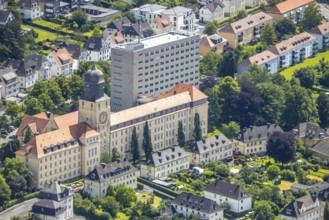 Aerial view, Arnsberg district government building, apartment buildings, Arnsberg, Sauerland, North