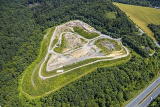 Aerial view, Feldhaus landfill in the forest area on the A46 motorway, Arnsberg, Sauerland, North