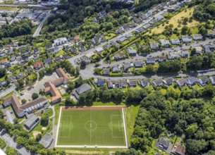 Aerial view, football stadium sports field Schreppenberg, Regenbogenschule and Fröbelschule,