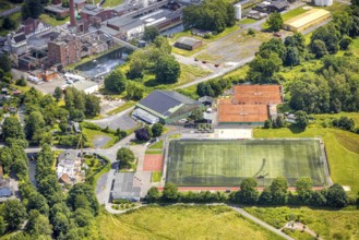 Aerial view, sports centre TuS Bruchhausen 02, football stadium and tennis courts, Bruchhausen,