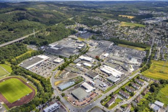 Aerial view, industrial estate Westring, Bruchhausen, Arnsberg, Sauerland, North Rhine-Westphalia,