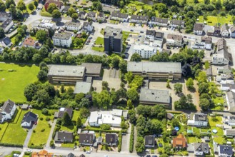 Aerial view, Städt. Realschule Hüsten, Vogelbruch, residential area with high-rise building,