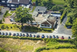 Aerial view, Rodelhaus Hotel and Restaurant, next to the Dorint Hotel, Neheim, Arnsberg, Sauerland,