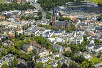 Aerial view, city centre, Klinikum Hochsauerland GmbH administration, St. Johannes Baptist church