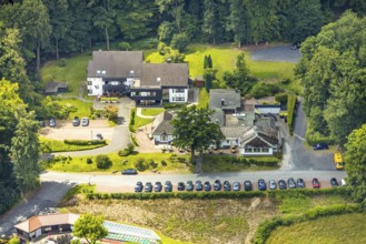 Aerial view, Rodelhaus Hotel and Restaurant, next to the Dorint Hotel, Neheim, Arnsberg, Sauerland,