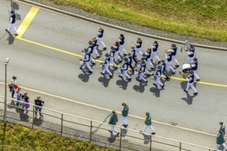 Aerial view, shooting club street parade, St. Sebastianus Schützenbruderschaft 1766 e.V. Öventrop,