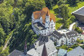 Aerial view, villa with spire Senioren-Wohnpark Arnsberg GmbH, Arnsberg, Sauerland, North