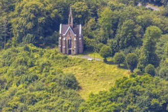 Aerial view, Kreuzberg chapel on the Kreuzberg in the forest area, Arnsberg, Sauerland, North