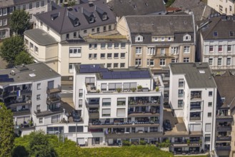 Aerial view, apartment building, residential building Böhmerstraße with balcony and roof terrace