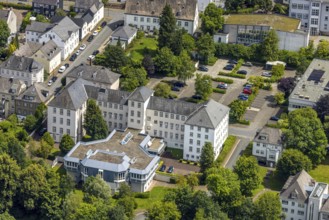 Aerial view, Arnsberg district court, authority at Eichholzstraße, car park and green trees,