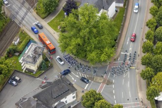 Aerial photo, shooting club street parade, St. Sebastianus Schützenbruderschaft 1766 e.V. Öventrop,