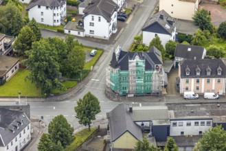 Aerial view, construction site with renovation and wrapping, Öventroper Straße corner ZUr