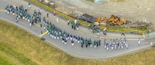 Aerial photo, shooting club street parade, St. Sebastianus Schützenbruderschaft 1766 e.V. Öventrop,