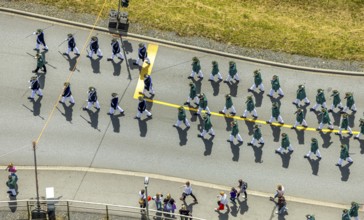 Aerial photo, shooting club street parade, St. Sebastianus Schützenbruderschaft 1766 e.V. Öventrop,