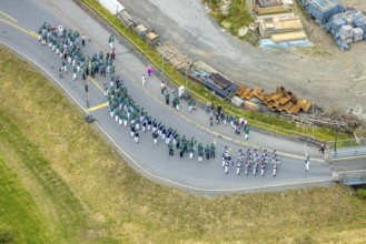 Aerial photo, shooting club street parade, St. Sebastianus Schützenbruderschaft 1766 e.V. Öventrop,