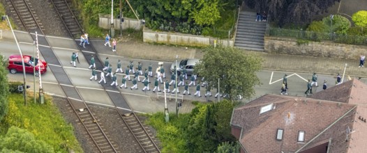 Aerial photo, shooting club street parade, St. Sebastianus Schützenbruderschaft 1766 e.V. Öventrop,
