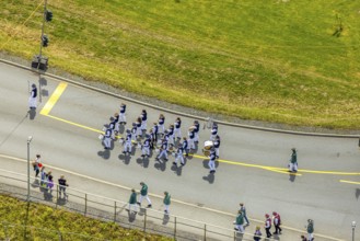 Aerial photo, shooting club street parade, St. Sebastianus Schützenbruderschaft 1766 e.V. Öventrop,