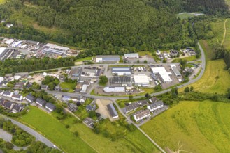 Aerial view, industrial estate Unterm Limburg with sewage treatment plant, Bad Berleburg,