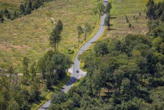 Aerial view, serpentines at the Ochsenkopf between Arnsberg and Sundern in the forest area with