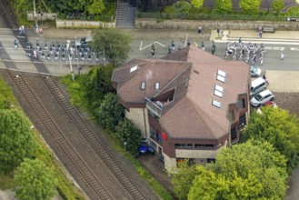 Aerial photo, shooting club street parade, St. Sebastianus Schützenbruderschaft 1766 e.V. Öventrop,