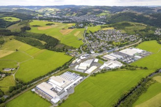 Aerial view, industrial estate Industriestraße and local view Am Stöppelsweg, distant view and