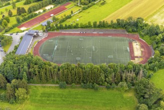 Aerial view, football stadium athletics stadium Auf dem Stöppel, sports field Bad Berleburg, youth