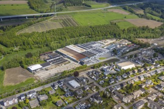Aerial view, Bestwig M. bush GmbH plant, A46 motorway, Bestwig, Sauerland, North Rhine-Westphalia,