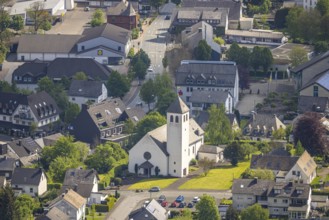 Aerial view, Christkönig Catholic Church, residential area, Bestwig, Sauerland, North