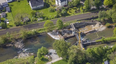 Aerial view, construction site, construction works renovation Velmede dam, Velmede, Bestwig,